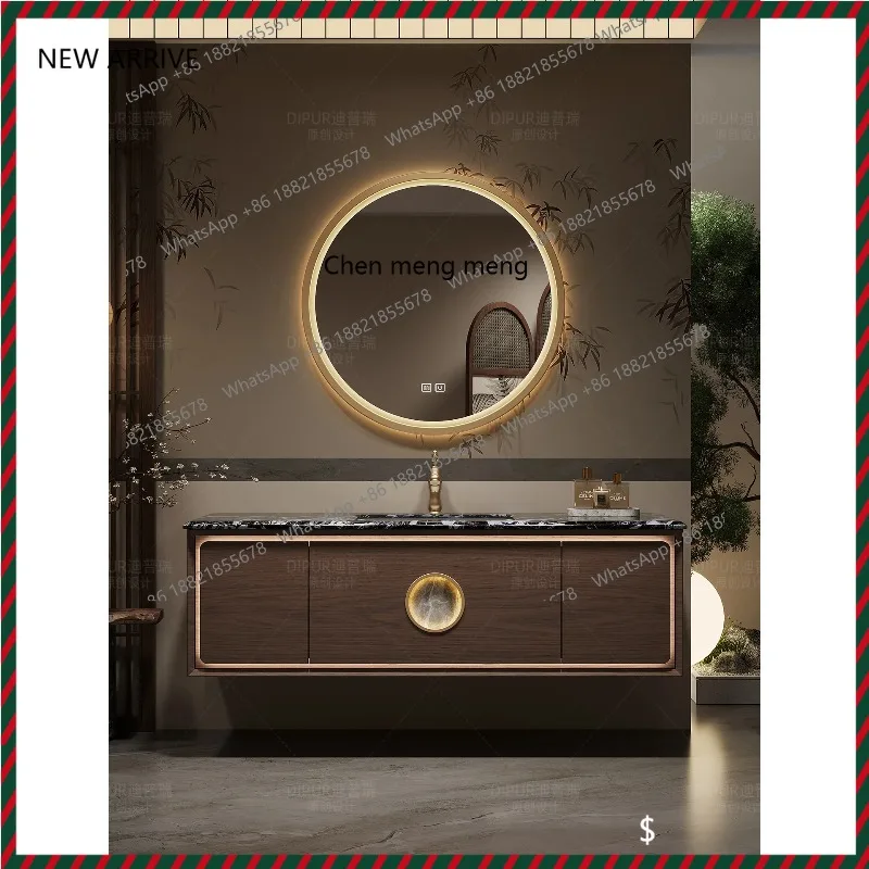 

Окрашенный шкаф для ванной комнаты, каменная плита, горячий изгиб, встроенная раковина, эстетика песен, средний древний дуб, настройка