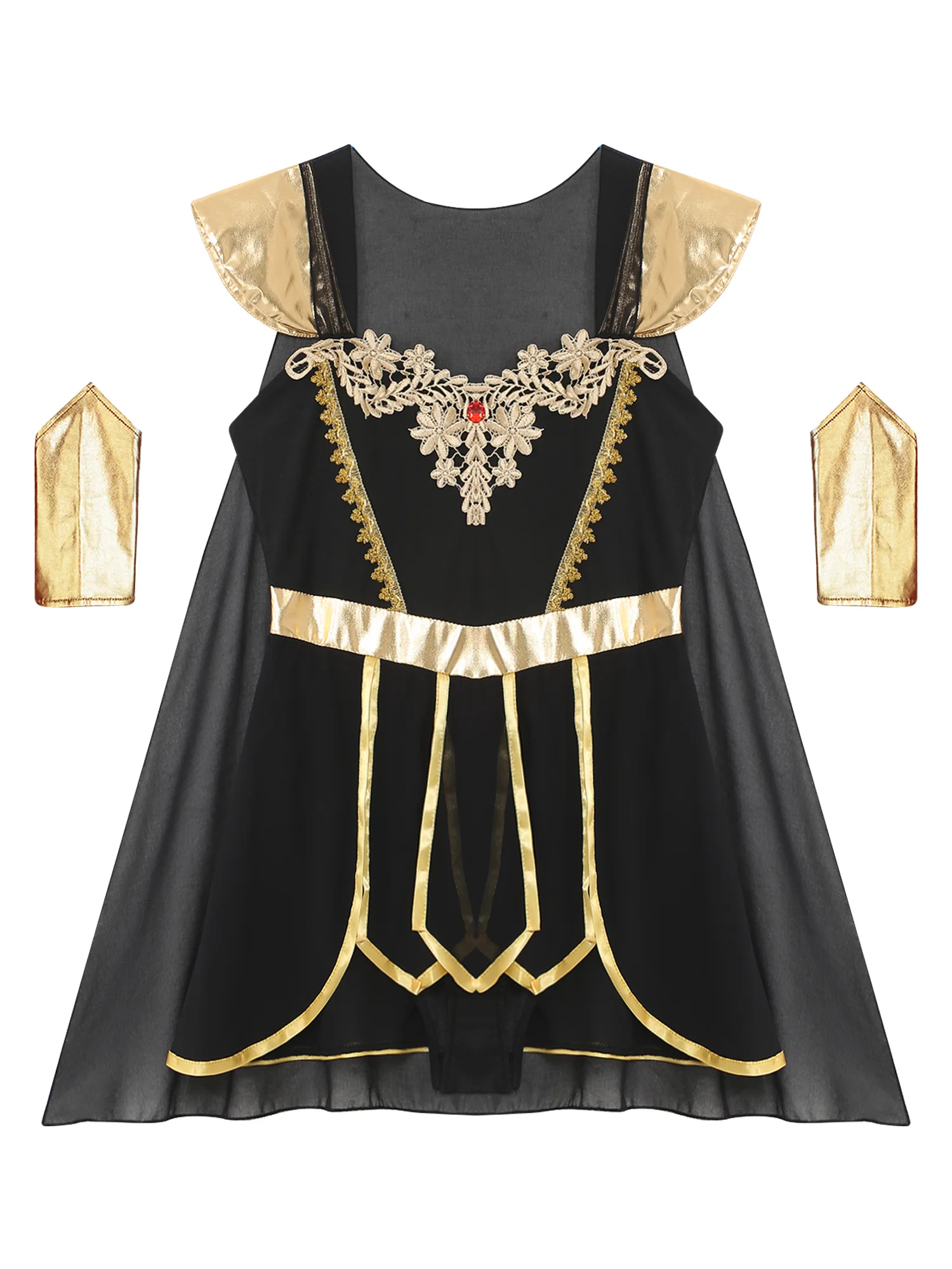 

Halloween Women Cosplay Ancient Roman Historical Toga Costumes Elegant Cape Bodysuit+metallic Wristbands for Masquerade Carnival