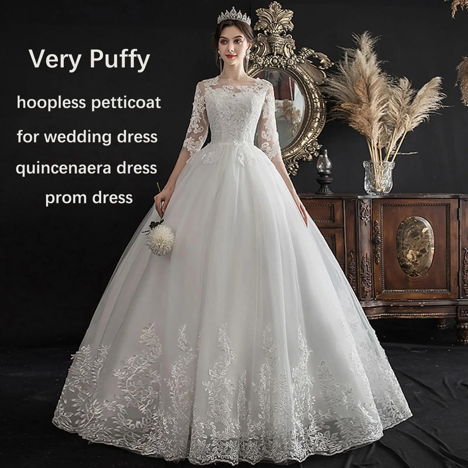 8 Layers Tulle Crinoline Skirt Hoopless Petticoat Underskirt for Bridal Wedding Dresses