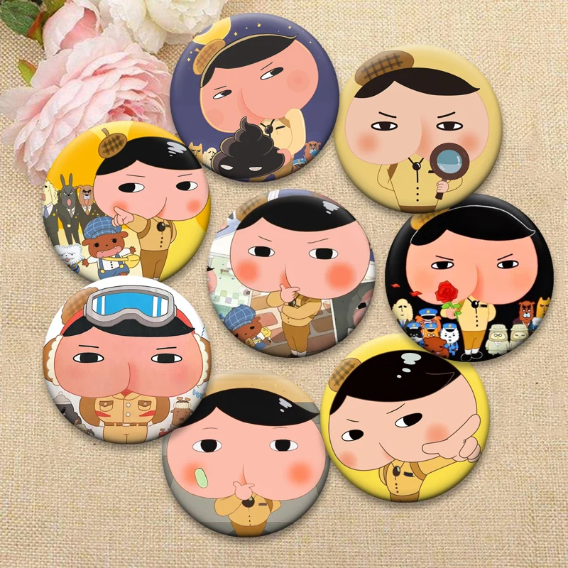 

Funny Cute Round Brooches Butt Detective Pins Fashion Jewelry Accessories Cartoon Cosplay Badge for Clothes Backpack Decor Gifts