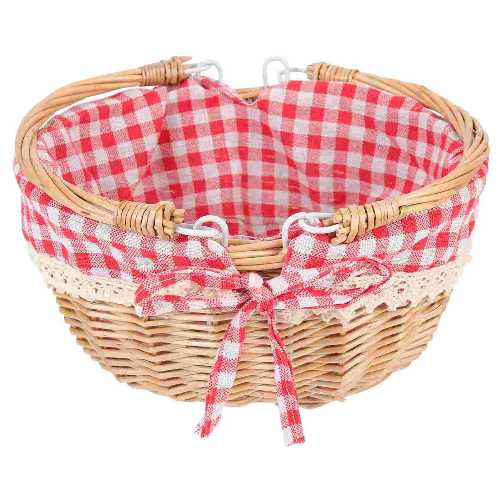 

Rattan Shopping Basket Easy to Carry Outdoor Picnic Flower Storage with Handle Food Dried Wicker Portable Practical