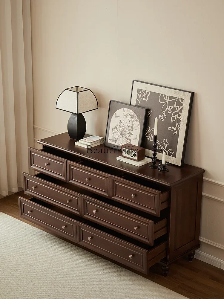 

09 Solid Wood Large Capacity Storage Cabinet Walnut Wood Bedroom Bedside Multifunctional Cabinet