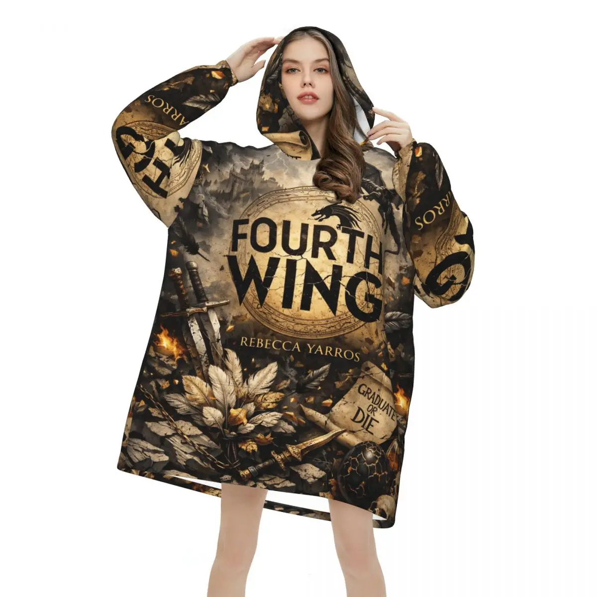F-Fourth W-Wing Dragon Blanket Hoodie Wearable Blanket Large with Pocket Warm Sleeping Bag Soft Cozy Onesie