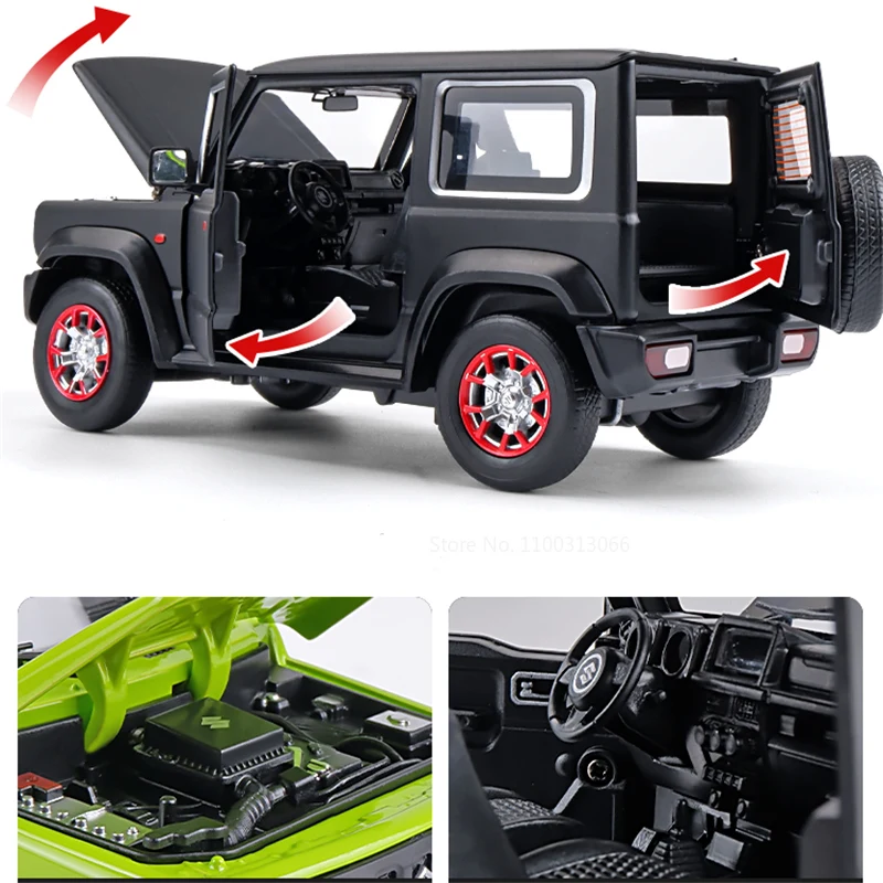 SUZUKI Jimny-modelo de coche todoterreno de aleación fundido a presión, vehículo de juguete con sonido y luz, modelo de coche de simulación,