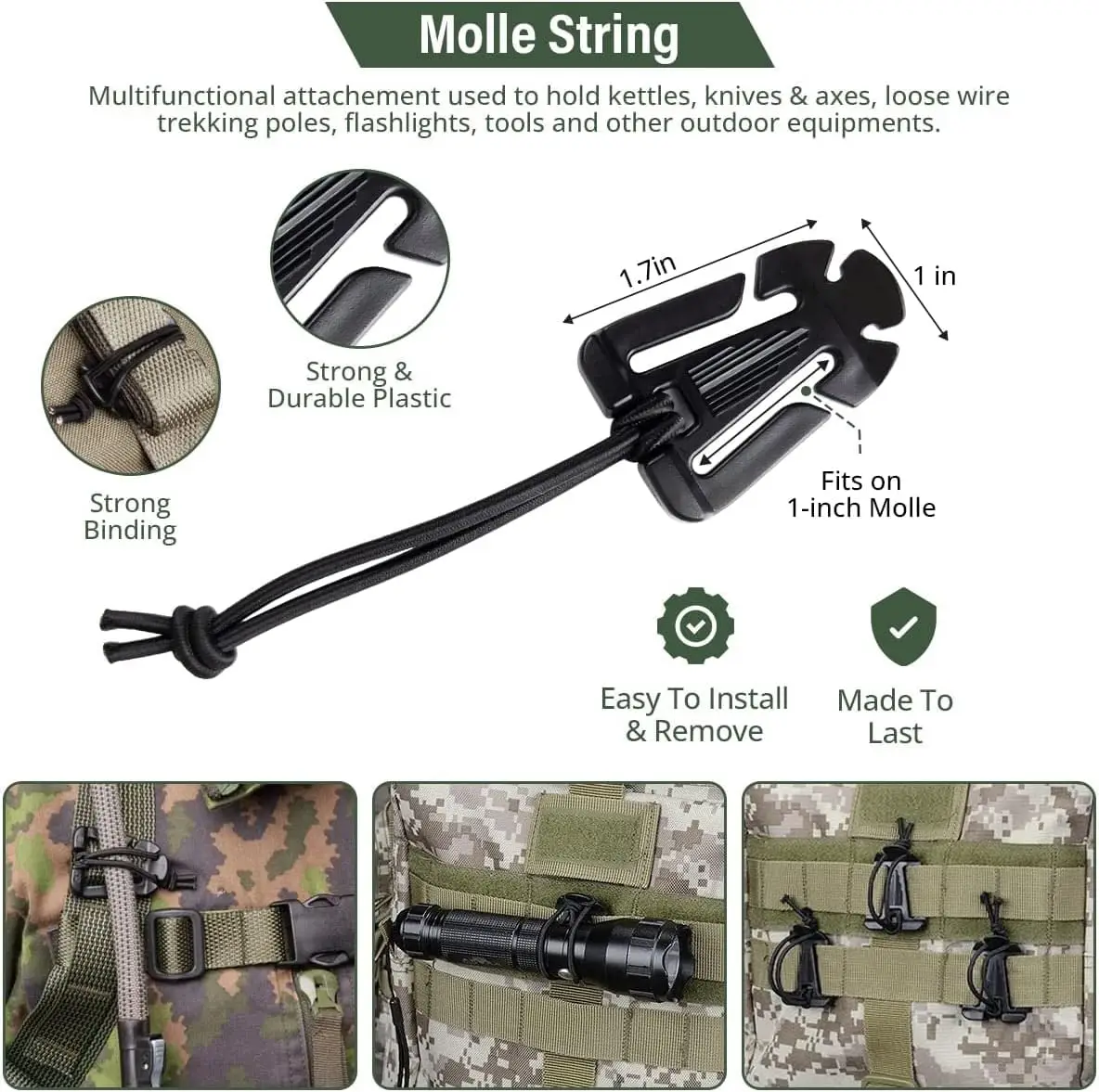 10 Stücke Taktische Getriebe Halter Clip Molle Web Dominator Elastische Saiten Schnalle Molle Gurtband Befestigung für Taktische Rucksäcke Taschen – Detail 1
