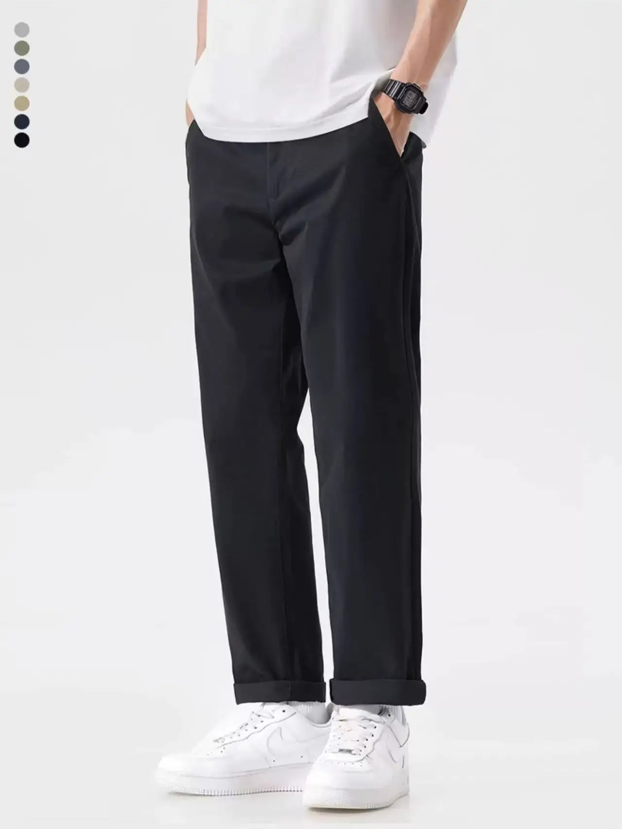 

Мужские повседневные брюки из чистого хлопка, прямой крой, длина 7/8, модные весенне-осенние брюки для подростков