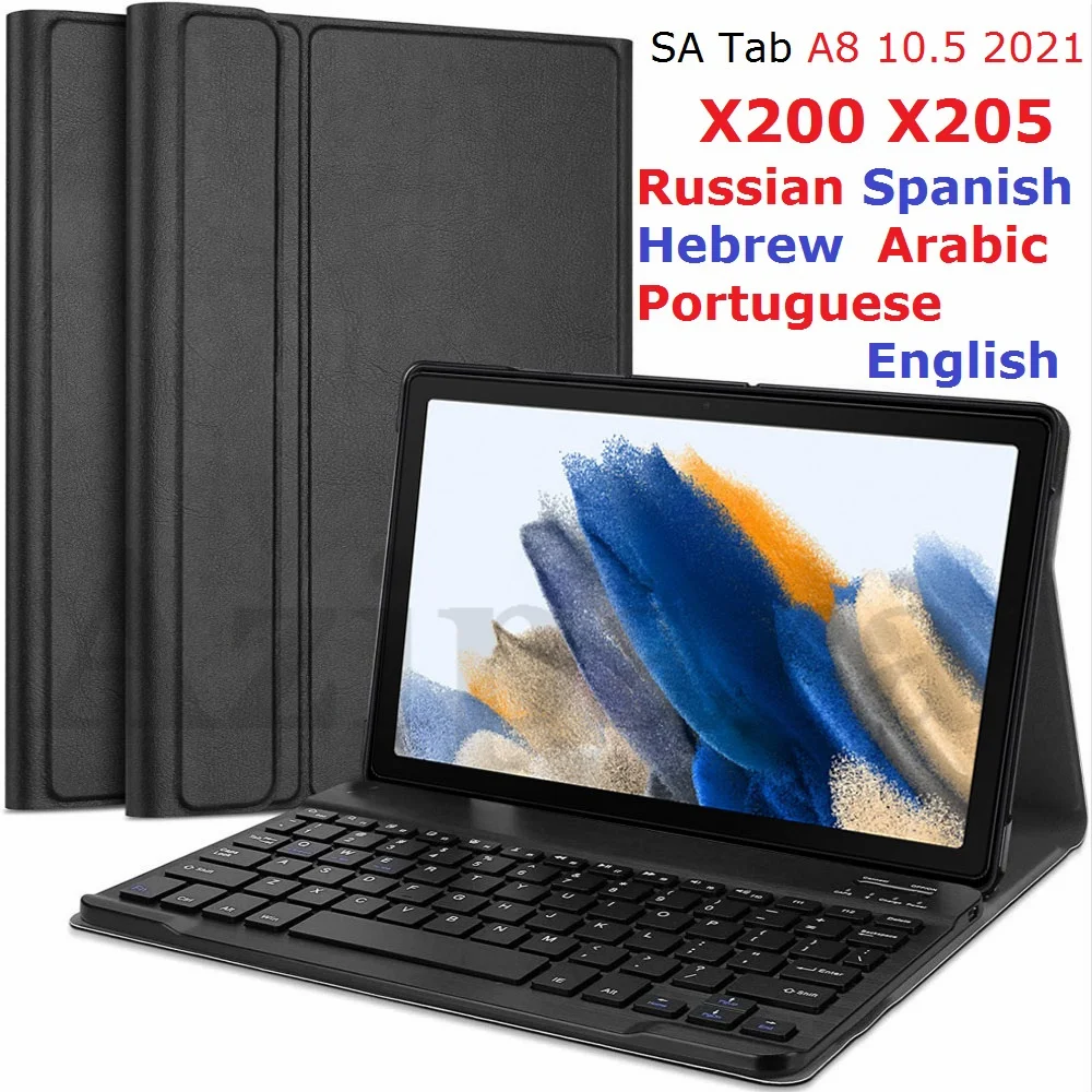 

Wireless for Samsung Tab A8 10.5 2021 SM-X200 X205 Keyboard Case Russian Spanish Portuguese French Hebrew for Samsung X200 Case