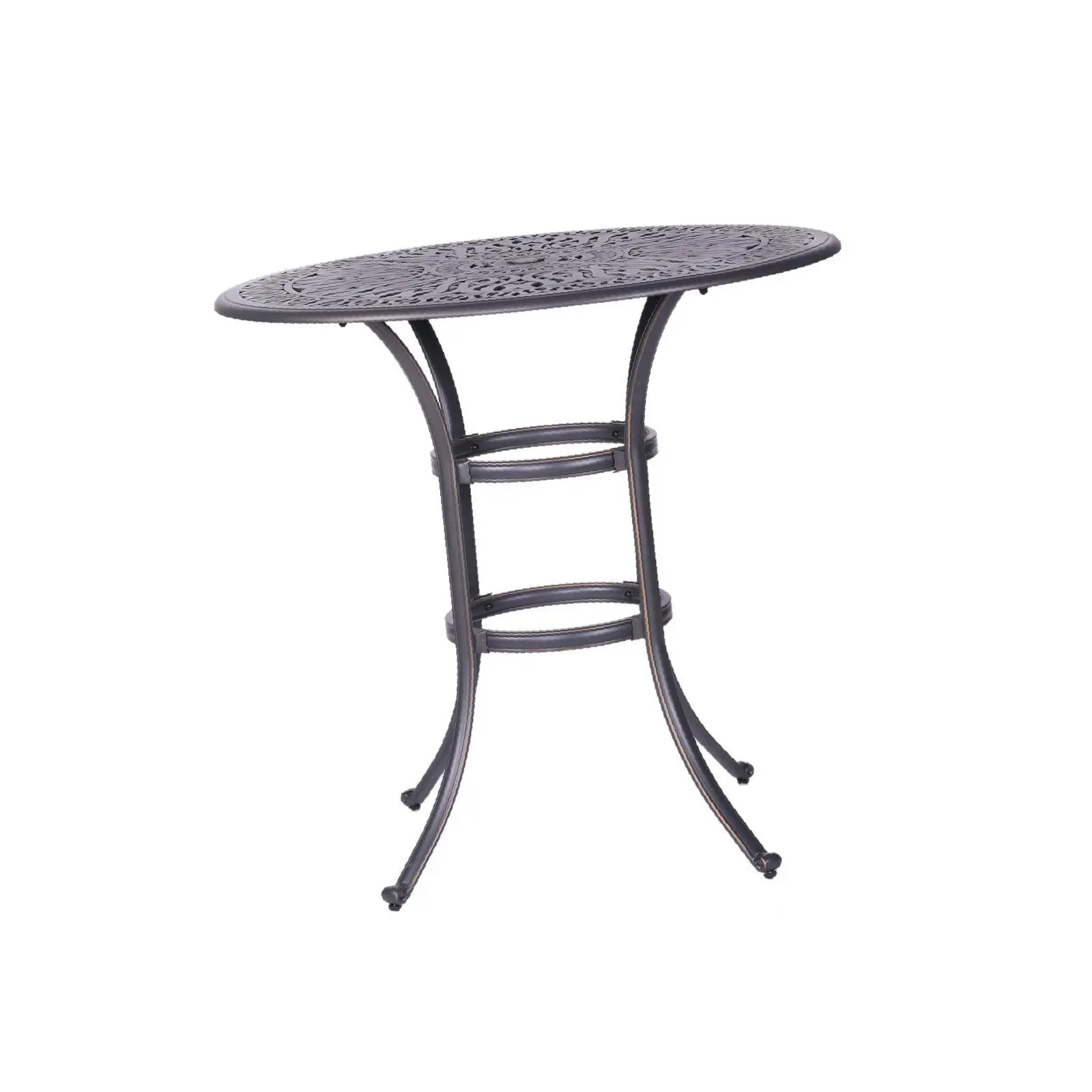 Stylish Round Patio Bar Table with Powder-Coated Finish & Umbrella Hole - for