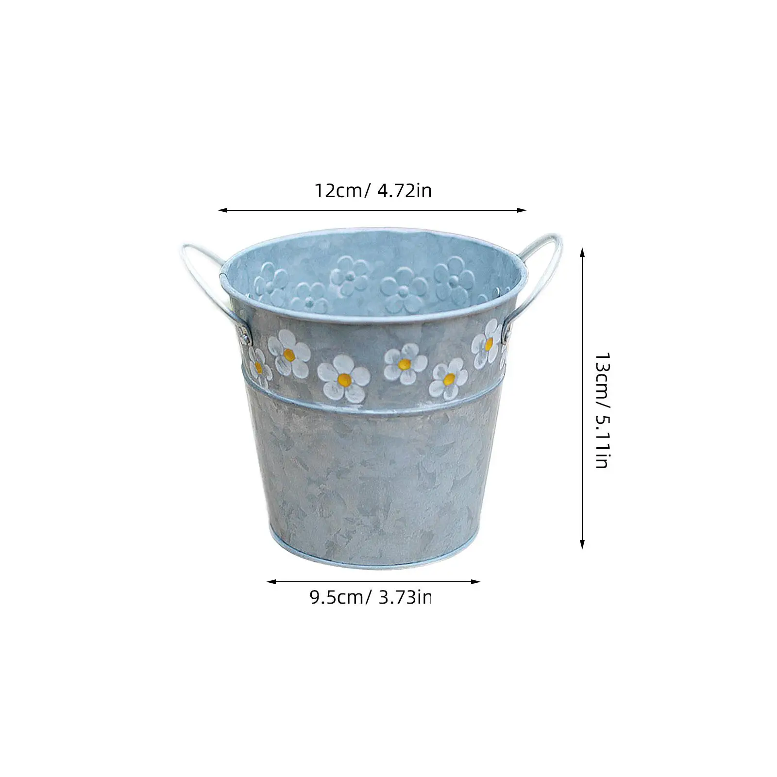 Retro Daisy Flower Print Metal Tin Bucket Planter Pots Garden Decor Artificial Flowers Home Wedding Window Vase Storage