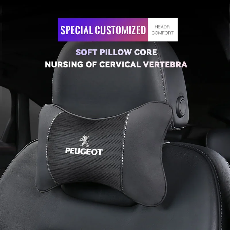 1Pcs Car Seat Headrest Auto Logo Neck Pillow For Peugeot 301 307 207 206 208 308 508 107 408 607 205 406 106 807 4008 108 407