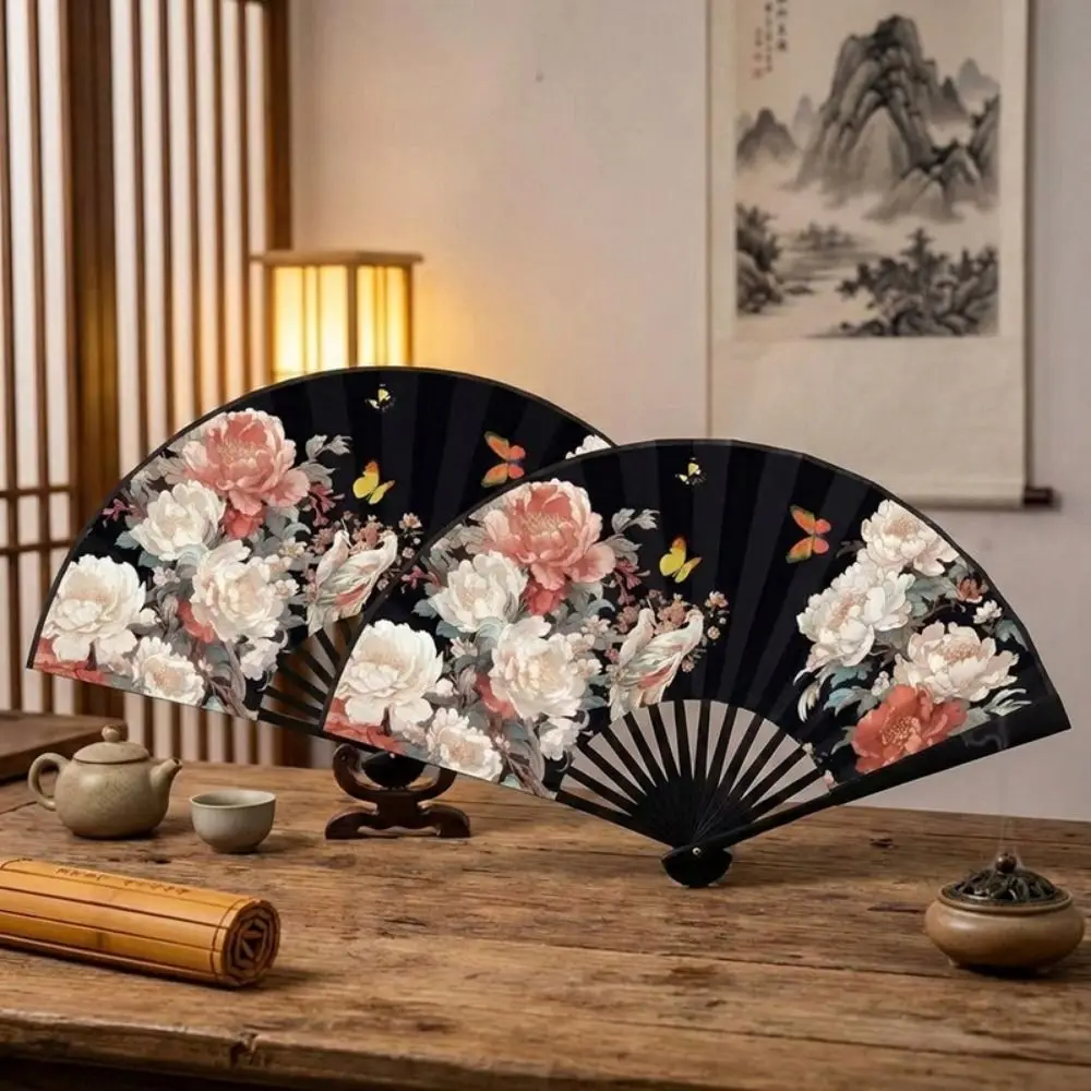Chinese Style Folding Handheld Fan Silk Cloth Handmade Hand Fans Flower Pattern Exquisite Decorative Fan Hanfu Accessories