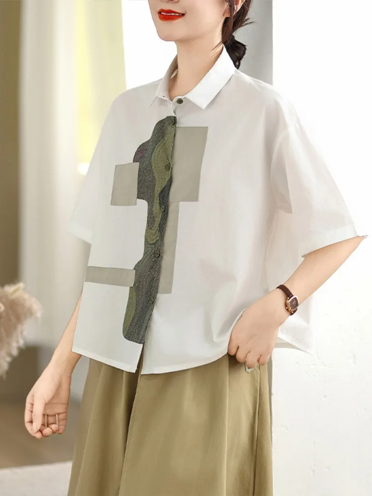 plus Size Women's  Ne irt Loose Fit f Sve Color Blo Cotton Blend Faionable Casual Top Summer Collection