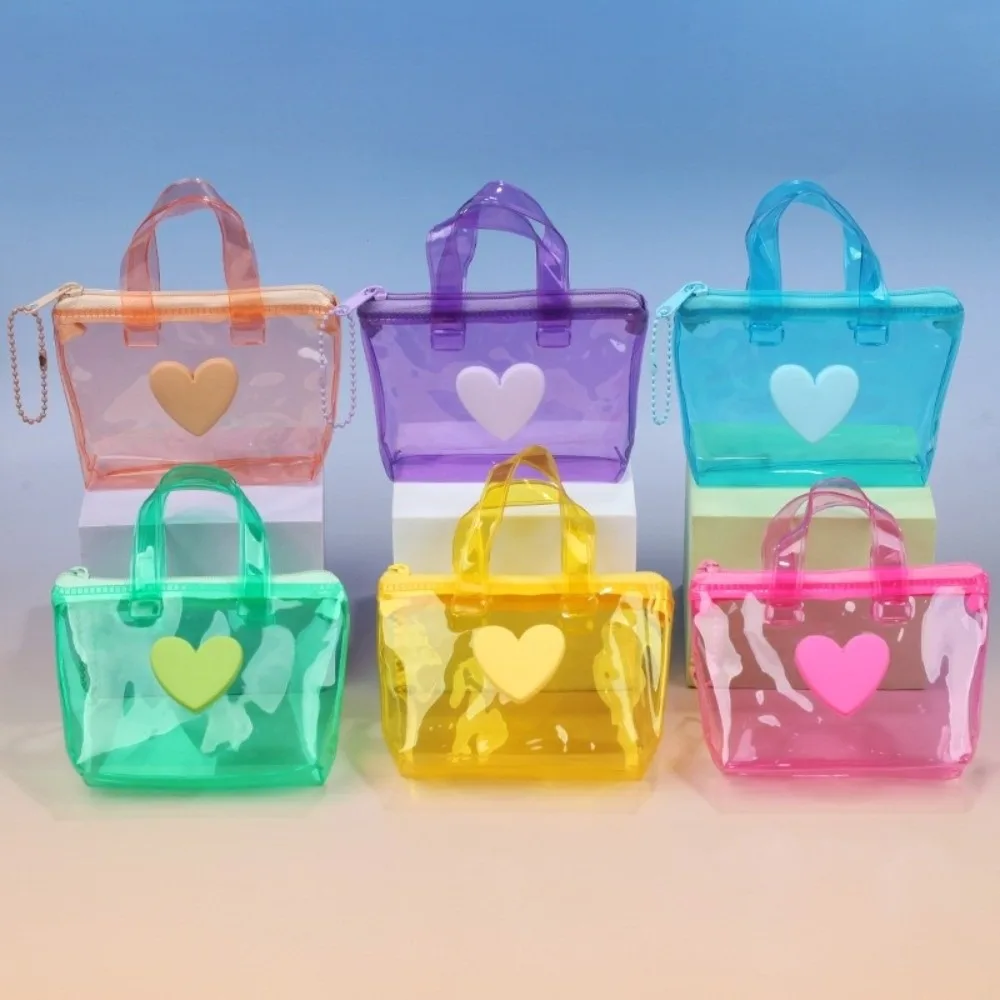 Portable transparent Mini Storage Bag Solid Color Waterproof Handheld Keychain Heart-Shaped Earphone Bag Travel