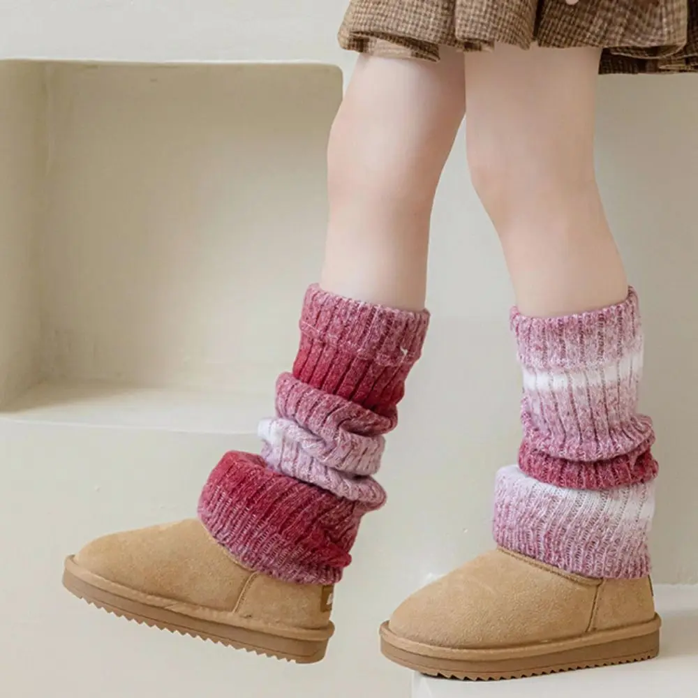 Children's Leg Warmers Gradient Color Knitted Socks Korean Baby Girls Warm JK Lolita Foot Cover Cute Sweet Socks Long Stockings