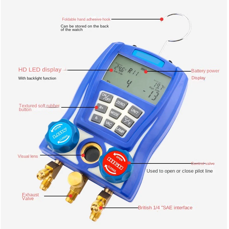 Manifold Pressure Gauge Vacuum Pressure Temperature Meter Test Ai 0528WK-6889 Refrigeration Pressure Gauge Digital