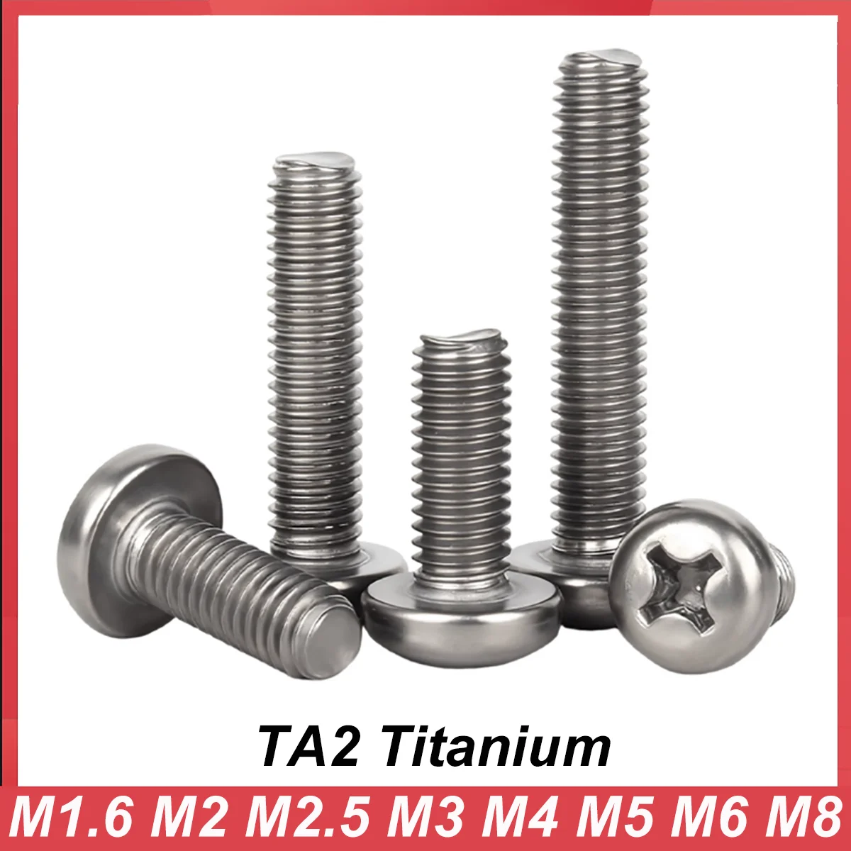 TA2 Pure Titanium Gr2 M1.6 M2 M2.5 M3 M4 M5 M6 M8 Cross Recessed Round Phillips Pan Head Machine Screw Bolts DIN7985 GB818