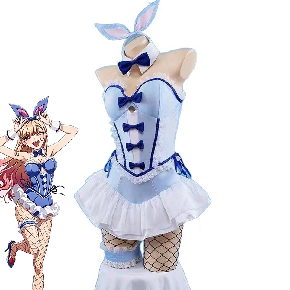 Disfraz de Cosplay Anime My Dress Up Darling Kitagawa Marin Vestido Azul Uniforme de Conejita Sexy para Halloween
