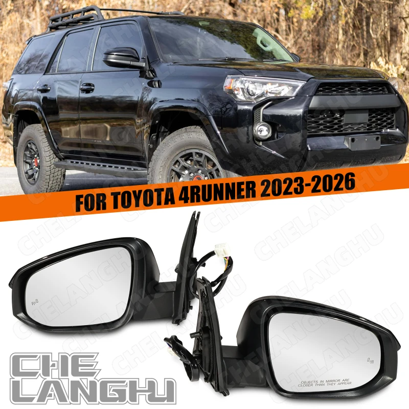 

7PIN Door Reversing Mirror Glass For Toyota 4Runner 2023 2024 2025 2026 Car Side Black Mirror Assembly Power Adjust Blind Spot
