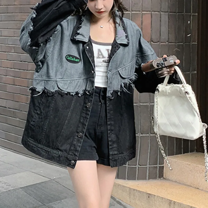 ANJY الخريف شخصية عصرية شارع العليا المد شرابة الدنيم المرقعة سترة العصرية شيك مزاجه تنوعا معطف A15041 #4