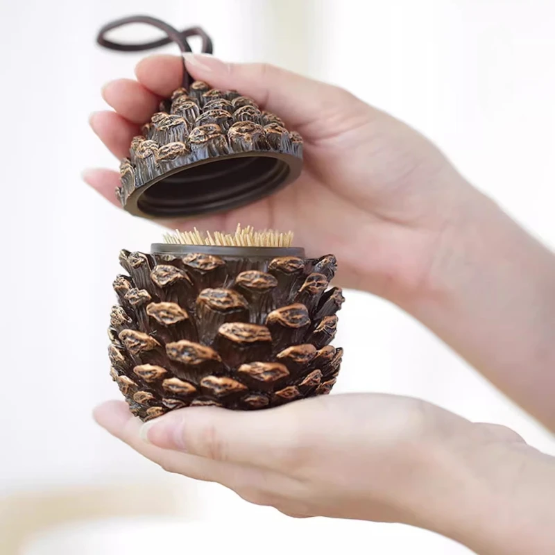 

Креативные держатели для зубочисток, ящик для хранения ватных тампонов для дома, гостиной с крышкой, милое и простое ведро для зубочисток из сосновой шишки