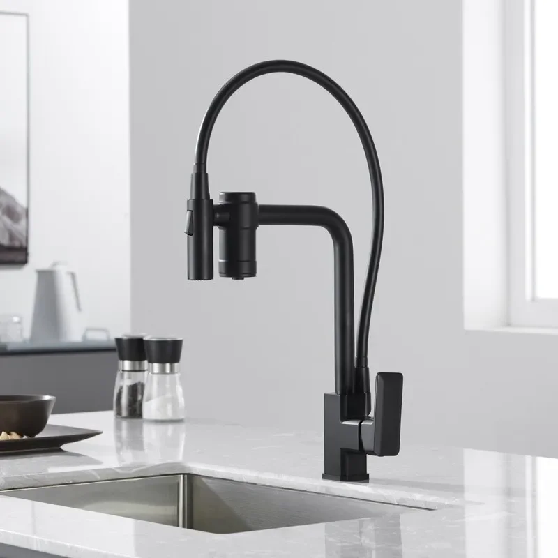 Gray Pull Out Kitchen Faucet Brass Crane For Kitchen Deck Mounted Black Water Filter Tap Sink Faucet Mixer 3 Way Kitchen Faucet