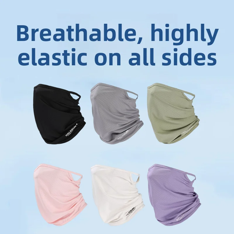 

Летняя маска из ледяного шелка: дышащая, полнолицевая, с защитой от УФ-излучения, для велоспорта, с креплением на уши, бандана, гейтер, пылезащитная маска для походов и рыбалки