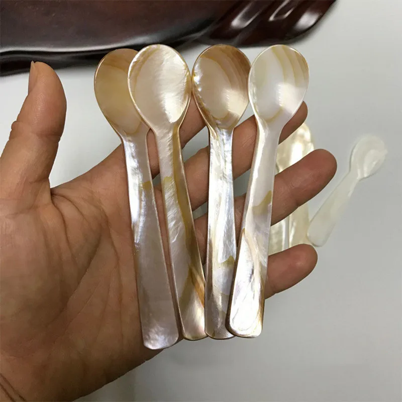 9-13CM Natural Shell Ice Spoon Cream Coffee Caviar Spoon Mother of Pearl Seashells Stirring Spoons Teaspoon Crafts dessert coffe