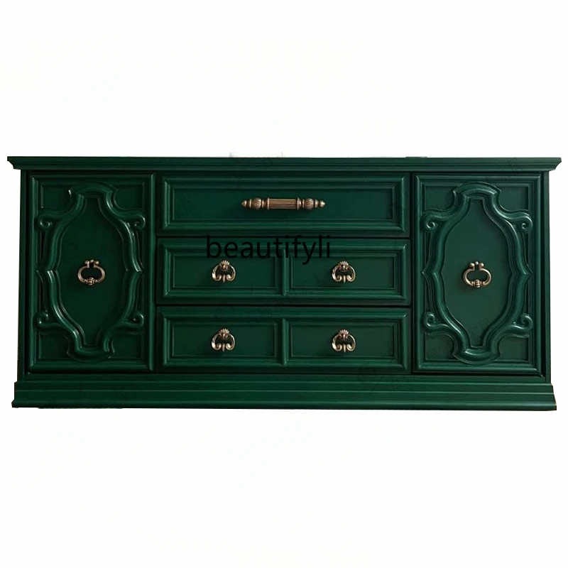 

Chinese retro green chest living room entry dining side cabinet bedroom locker, home furniture