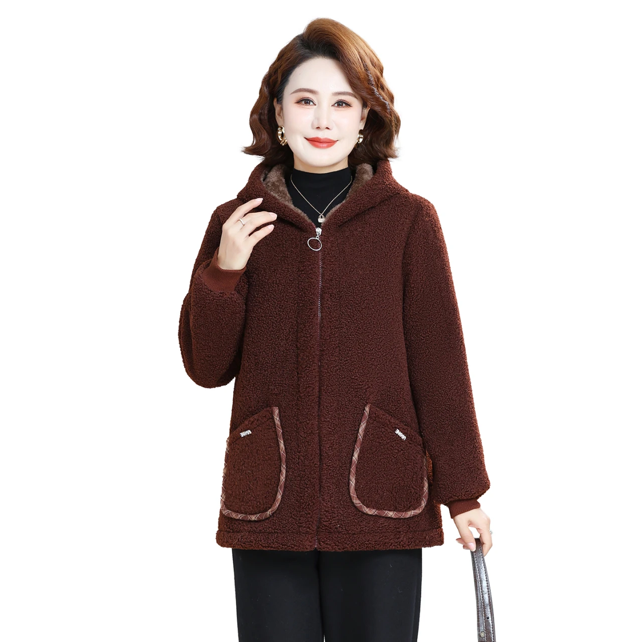 

Thickened Lamb Fur Jacket Particle Velvet Women's Coat Fur for Elderly Winter Outerwear hooded Coat