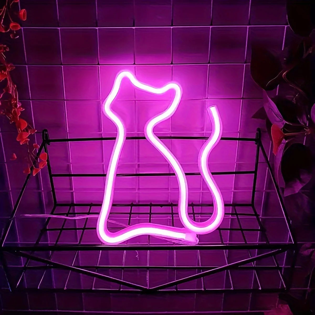 Cat LED neon light, USB/battery powered, birthday gift for boys and girls, bedroom, multi-purpose wall mounted lamp for parties