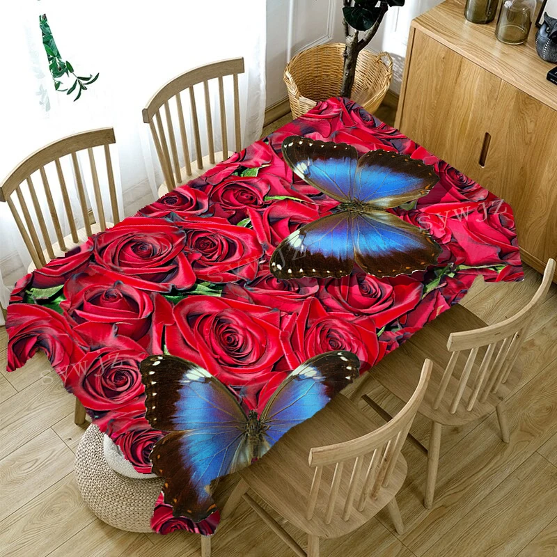 Butterfly Flower Pattern Tablecloth Home Living Room Dining Table Coffee Table Anti-fouling Tablecloth Outdoor Picnic Cloth