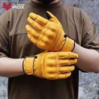 Guantes Retro para motocicleta de cuero auténtico, dedo completo, negro, amarillo, equipo de protección para hombres y mujeres, guantes para Moto con pantalla táctil