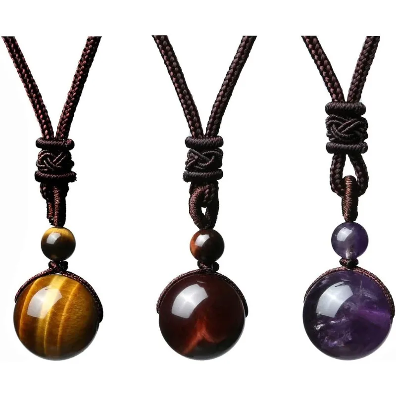 Healing Crystals Necklace Natural Tiger Eye Amethyst Lucky Blessing Protection Chakra Beads Stone Pendant Women Men Adjustable