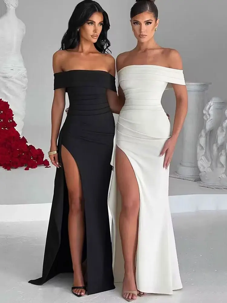 GACVGA elegancka sukienka Maxi z odkrytymi ramionami, wysokim rozcięciem moda damska bez ramiączek, bez rękawów, bez pleców, seksowna obcisła klubowa długa sukienka na imprezę
