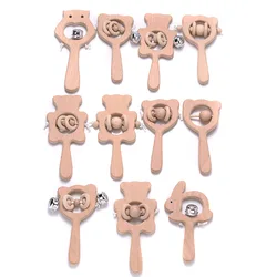 1Pcs Baby Wood Teether Rabbit Owl Beech Wooden Ring Teether Nursing Pendant Baby Animals Rattles Chew Toys Accessories