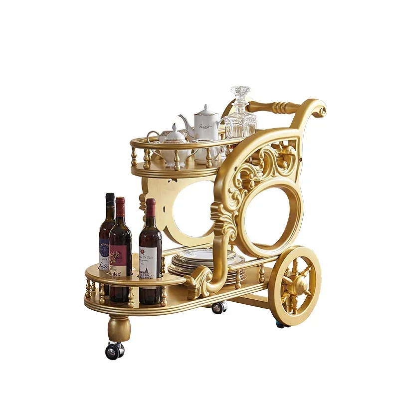 

European-Style Drinks Trolley Dining Car Trolley High-End Tea Storage Rack Restaurant Double Deck Pallet Folding Car