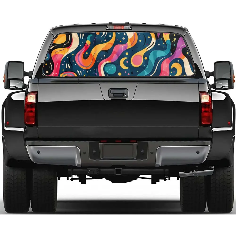 Colorful Trippy Ripple Pattern Car Rear Windshield Sticker Truck Window See Through Perforated Back Window Vinyl Decal Decor