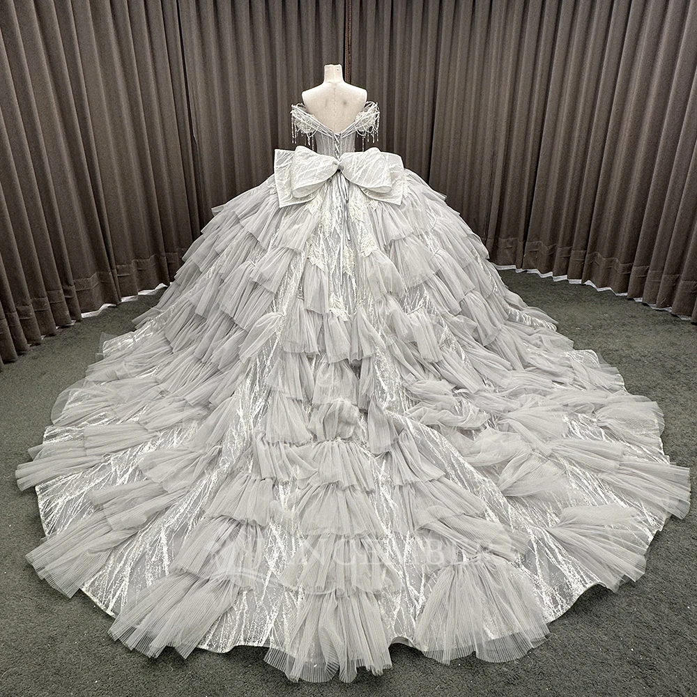 Glitter Sequins Quinceanera Dresses Short Sleeves Ball Gown Sweet 16 Princess Court Train Lace Customized Vestidos De 15 Anos