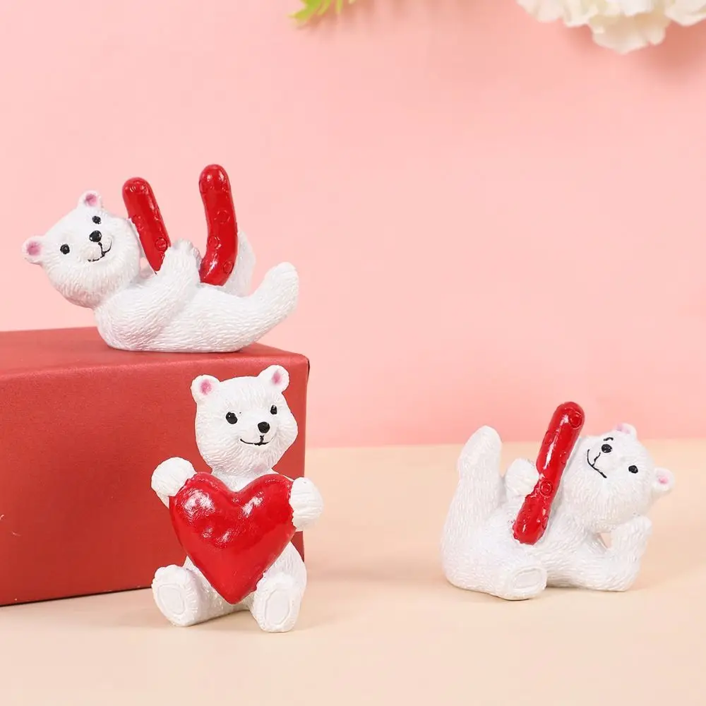 

Cute Valentine's Day Love Bear Statue Romantic Elegant Polar Bear Figurines Handmade Mini White Bear Ornaments