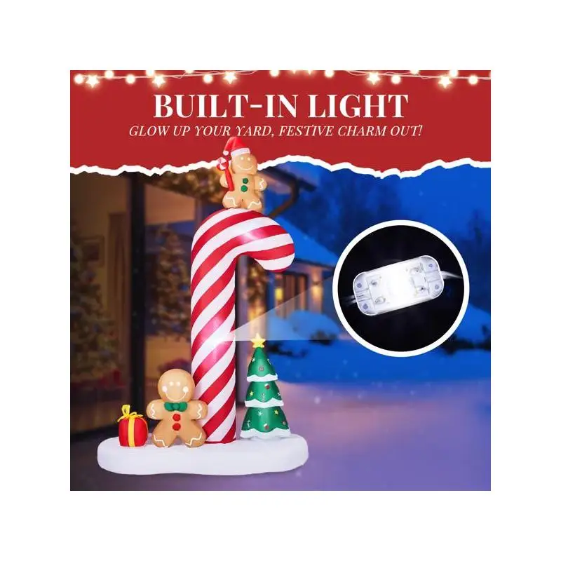 زينة عيد الميلاد القابلة للنفخ بطول 8.2 قدم مع قصب الحلوى العملاق والزنجبيل للرجال، ديكور ساحة تفجير مضاء مع مصباح LED مدمج #3