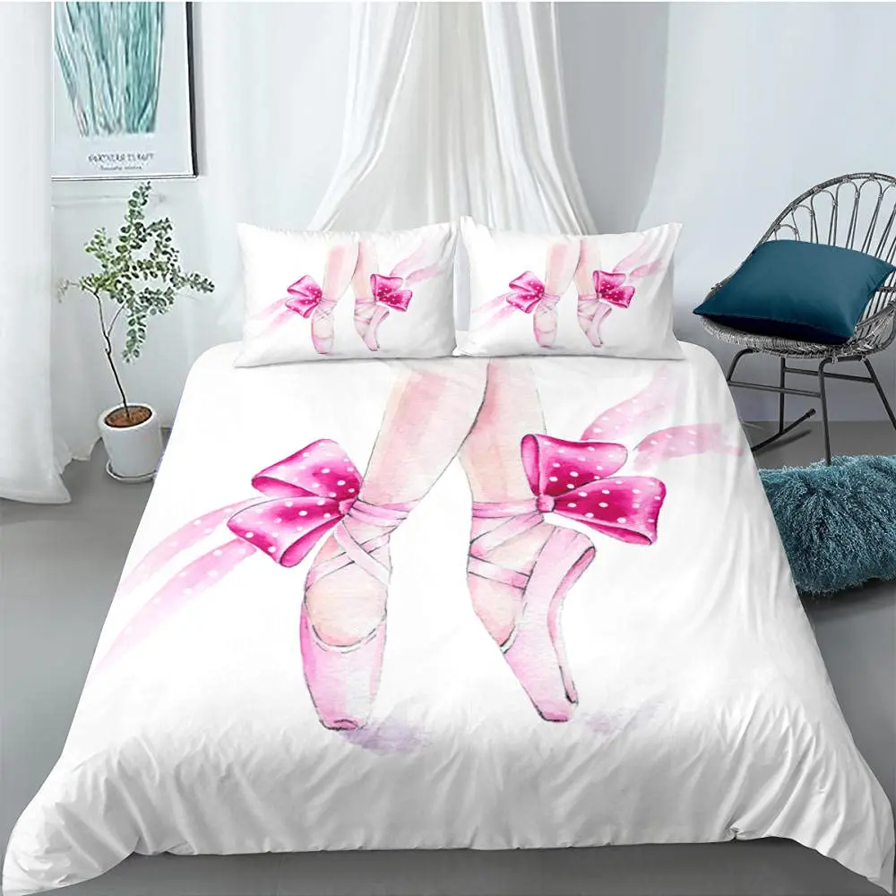 Ballet Duvet Cover Set King Microfiber Ballet Accessory Shoes Dress Bedding Set for Girls Rose Leaves Summer Style Quilt Cover