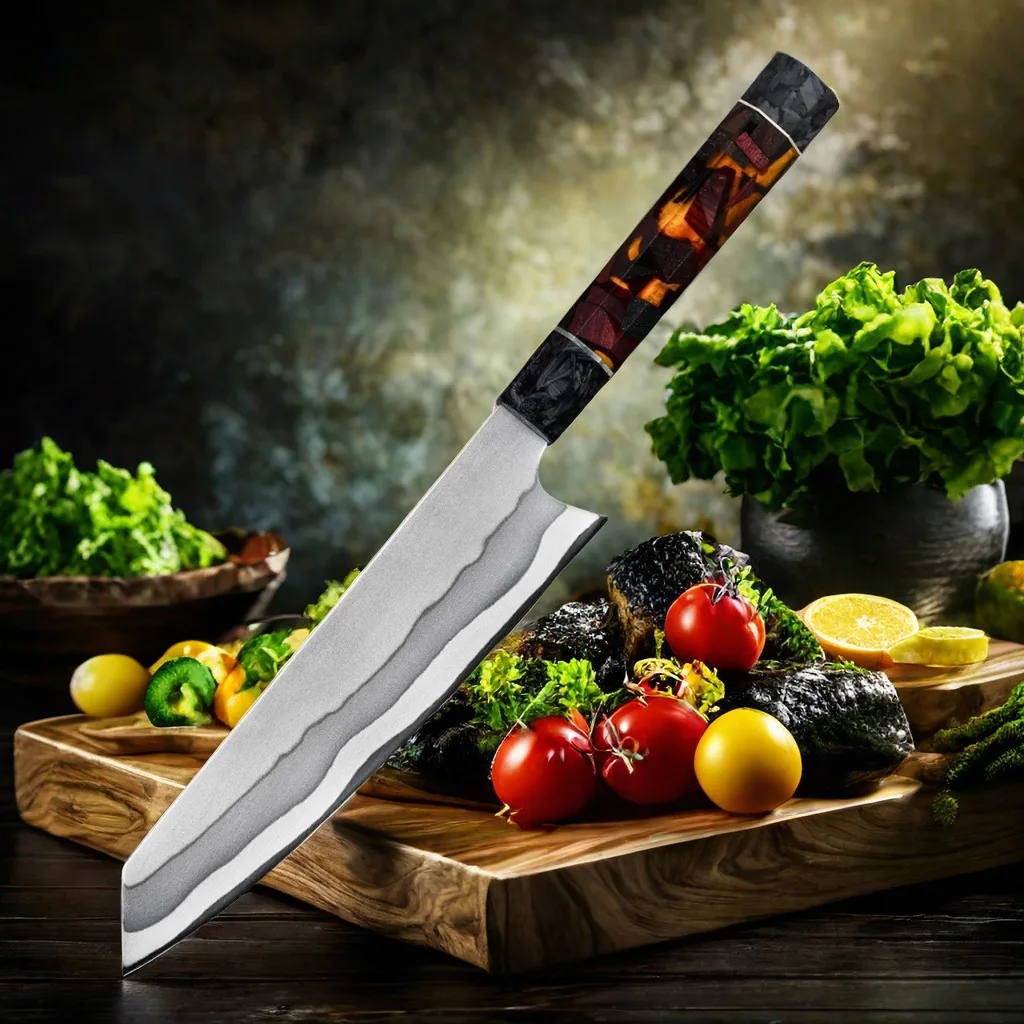 

Resin Glow-in-the-Dark Handle Damascus Steel Chef's Knife Kitchen Chopping Meat Sharp Non-Stick Knife Forged Blade Patterns