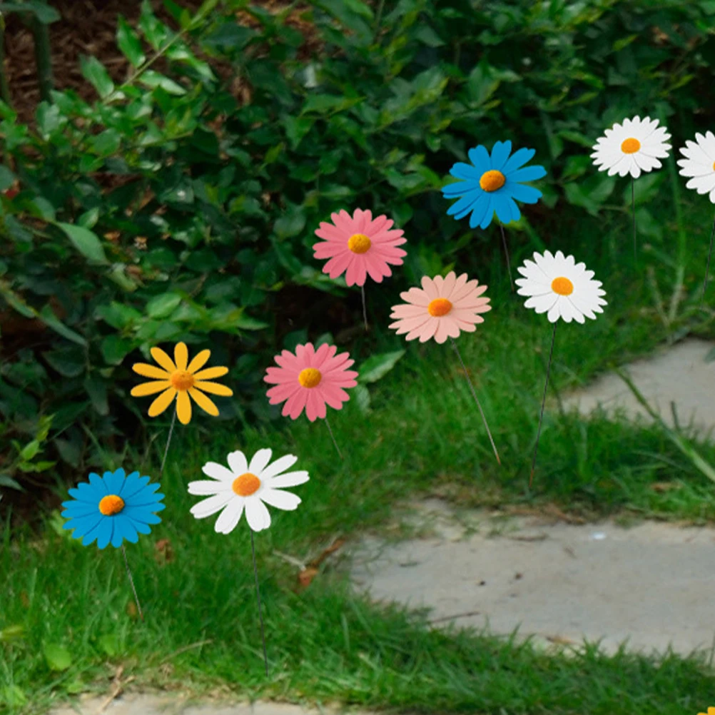 

10 Pcs Daisy Stakes Large Mixed Color Garden Decor Lawn Ornament Flower Bed Plants Decoration Yard Art Weather Resistant
