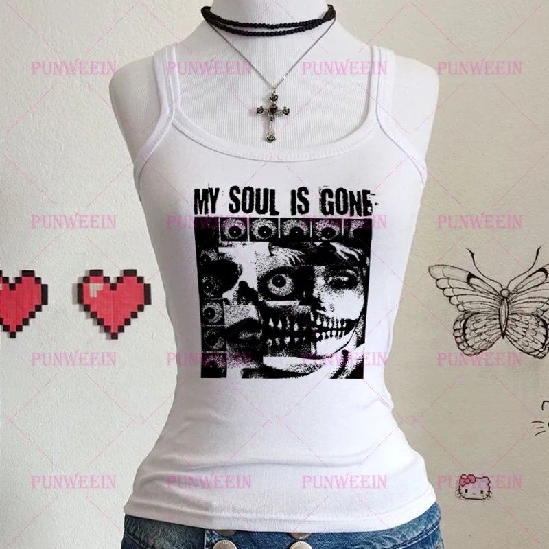Death Heavy metal Vintage gothic emo girls Grunge Camisole Tops Punk Women Print Vintage Punk Crop Top Harajuku vest Streetwear