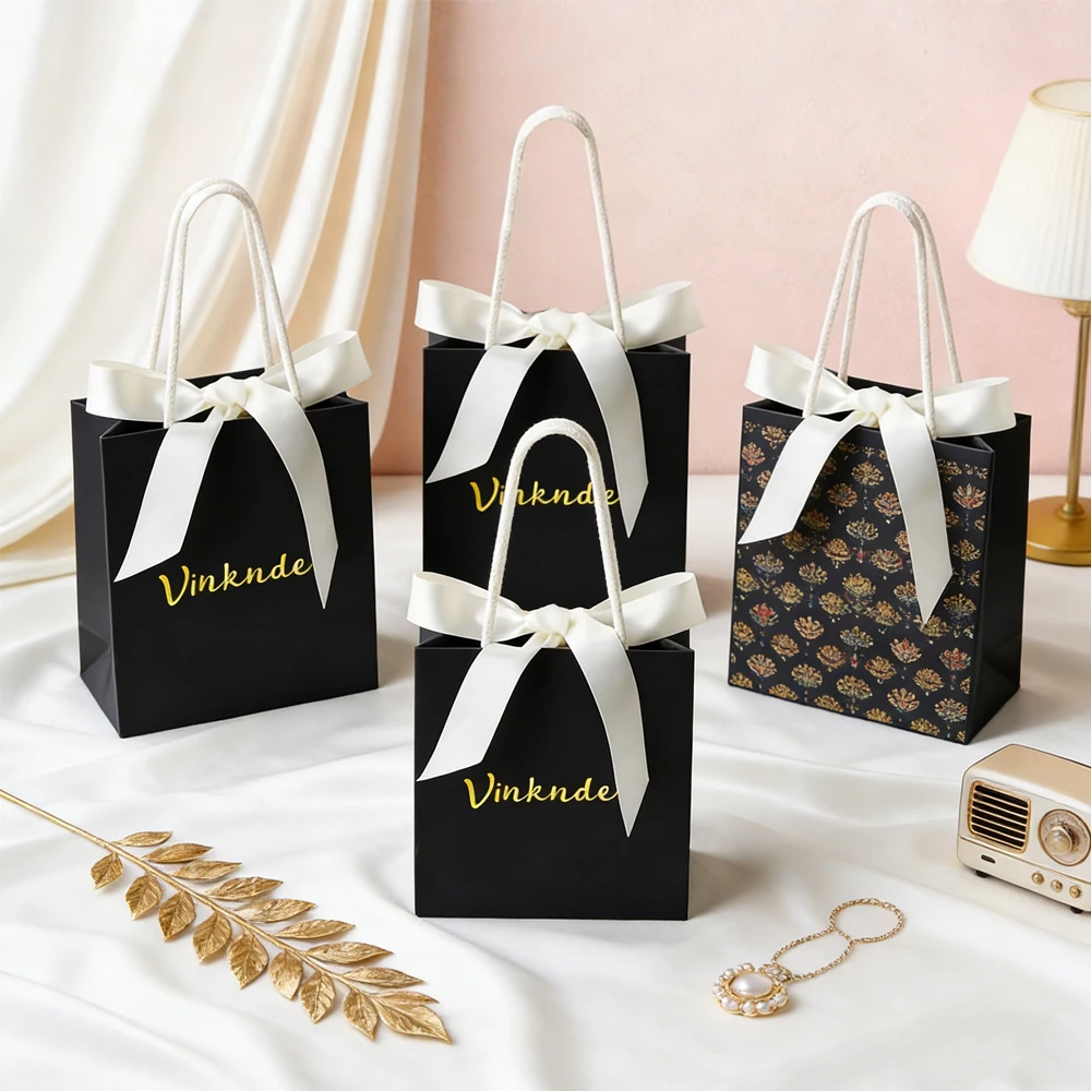 

24/30/50pcs Bulk Paper Tote Bag Personalized Kraft Paper with Handle Packaging for Jewelry Clothes Flower Wedding Party Favor