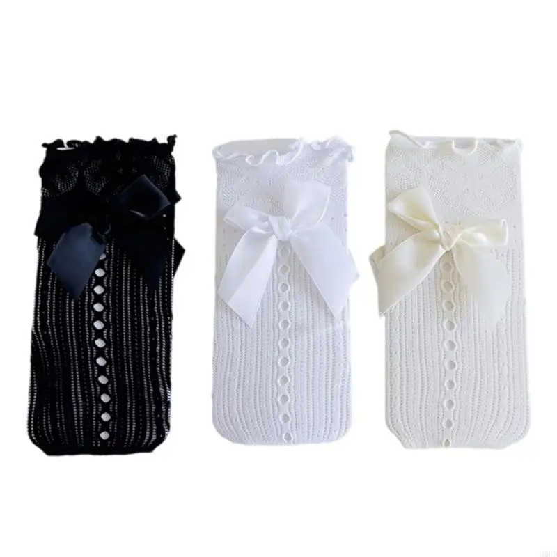 

M6CD Girls Ruffled Middle Calf Stockings Soft Nylon Blend Party Elegant Socks