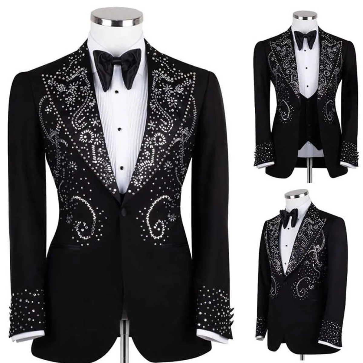 Customized Fashion Men Suits Metal Embellished High End Wedding Blazers Outfit 2 Pieces Sets Slim Groom Tuxedos ropa hombre