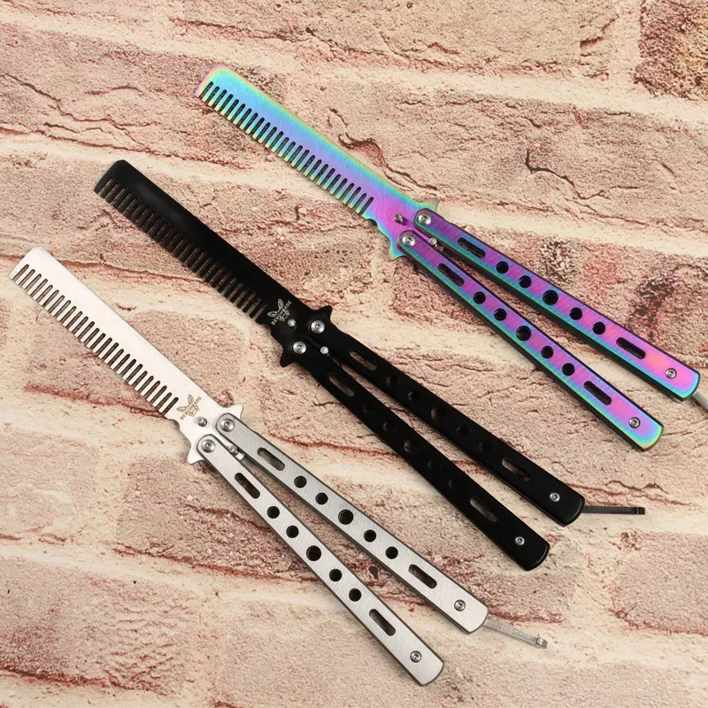 1PCS Foldable Comb Stainless Steel Butterfly Knife Comb Beard Moustache Brushe Salon Hairdressing Styling Tool