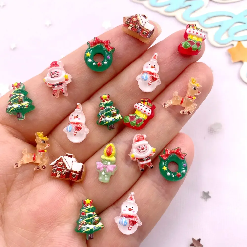 30pcs Resin Colorful Santa Claus Snowman Christmas Tree Deer Holy Fire Flat back Rhiestone Nails Art Decor DIY Scrapbooks Decor