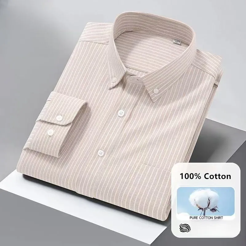 Plus Größe 5XL Herren Hemden Langarm Frühling Herbst Oxford Casual 100% Baumwolle Luxus Social Jugend Streifen Weiß Formale Tops
